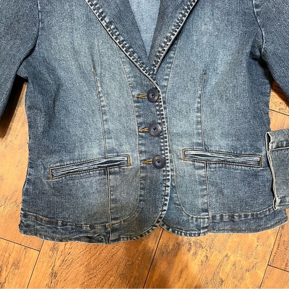 OTB stretch Jean blazer Y2K button up fitted dark wash denim vintage size med - Picture 8 of 16
